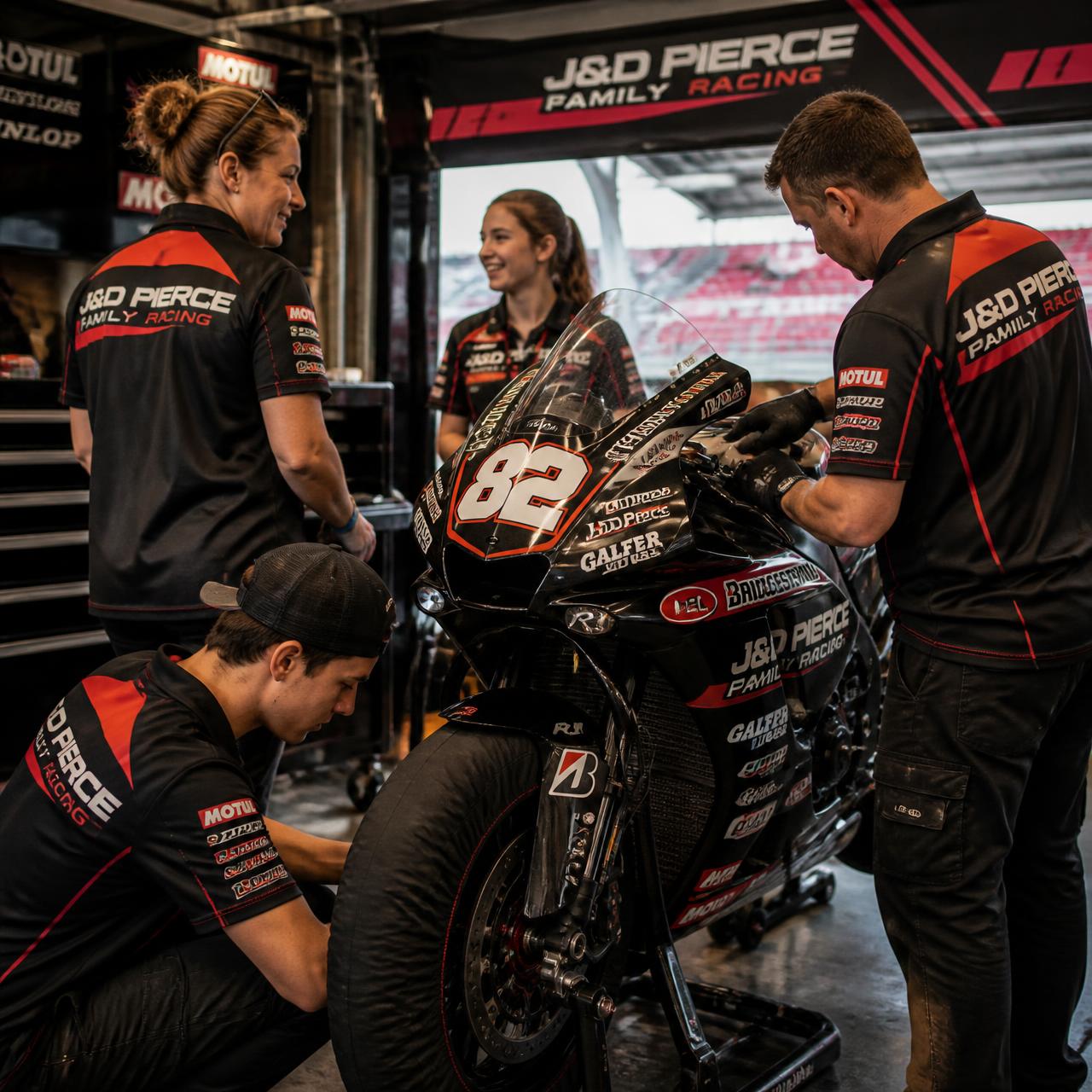 The Lights Out Racing crew working in the pit garage